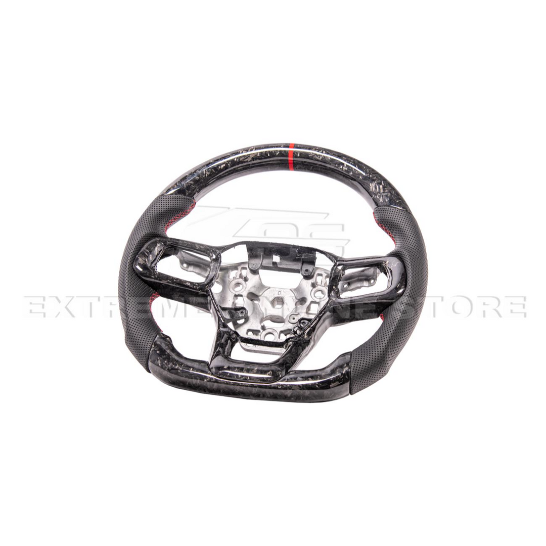 2024-Up Ford Mustang Forged CARBON FIBER Perforated Leather Red Stripe Steering Wheel