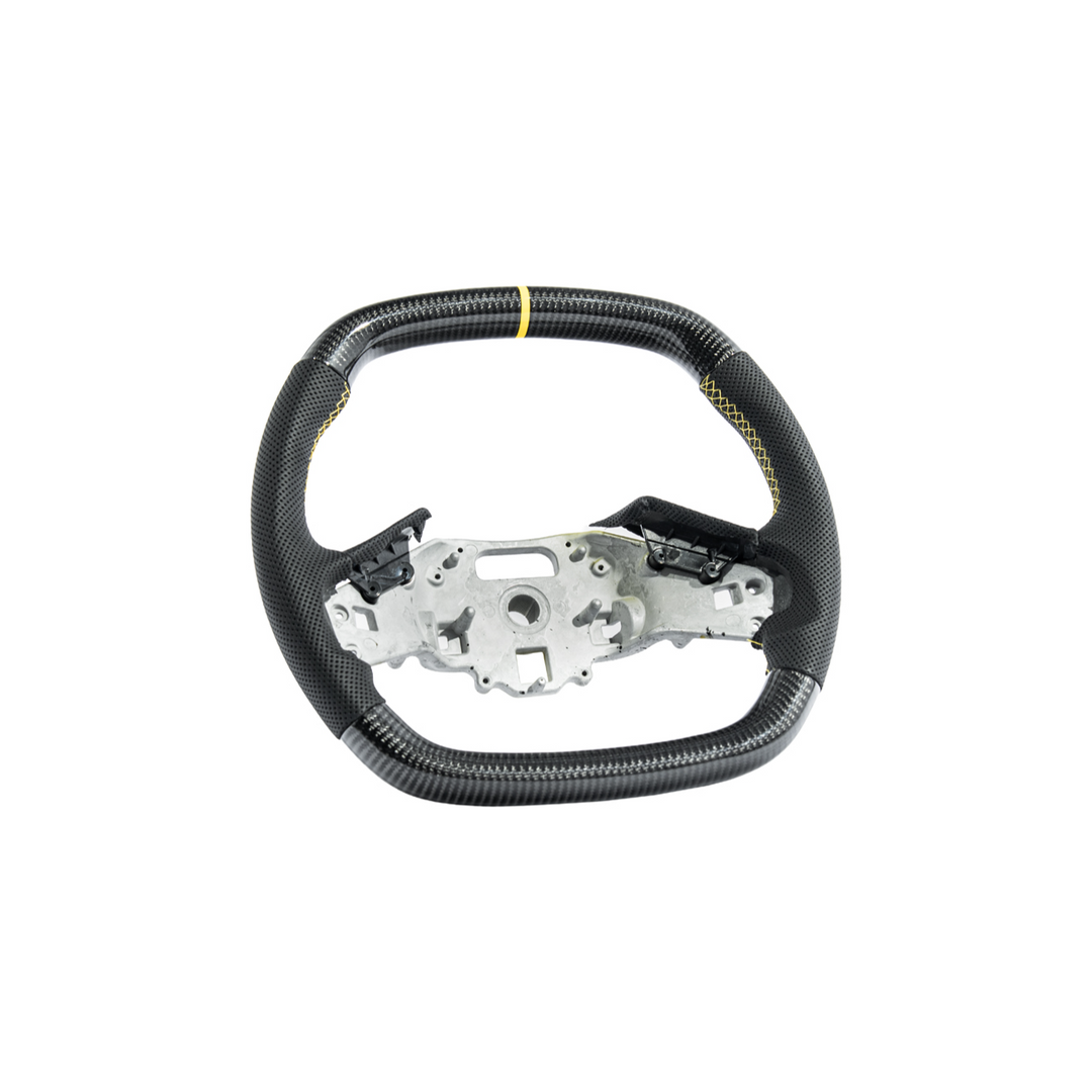 Corvette C8 Carbon Fiber Steering Wheel Black Perforated Leather YELLOW Stitching YELLOW Stripe
