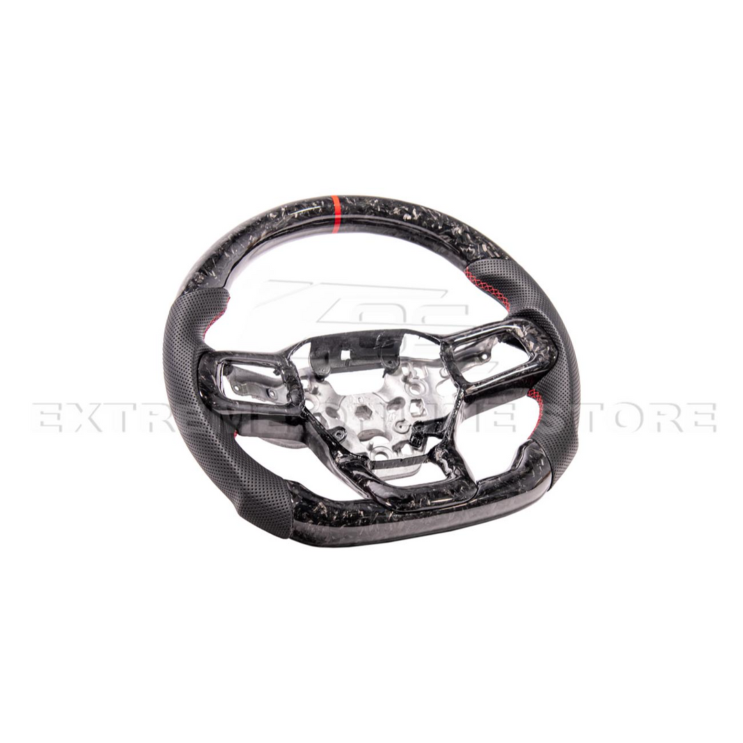 2024-Up Ford Mustang Forged CARBON FIBER Perforated Leather Red Stripe Steering Wheel