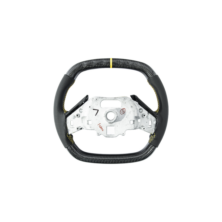 Corvette C8 Carbon Fiber Steering Wheel Black Perforated Leather YELLOW Stitching YELLOW Stripe