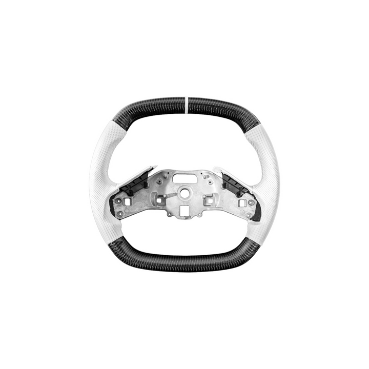 Corvette C8 Carbon Fiber Steering Wheel White Perforated Leather White Stitching White Stripe