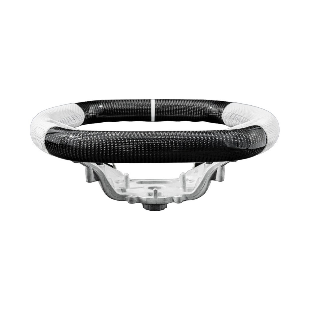 Corvette C8 Carbon Fiber Steering Wheel White Perforated Leather White Stitching White Stripe