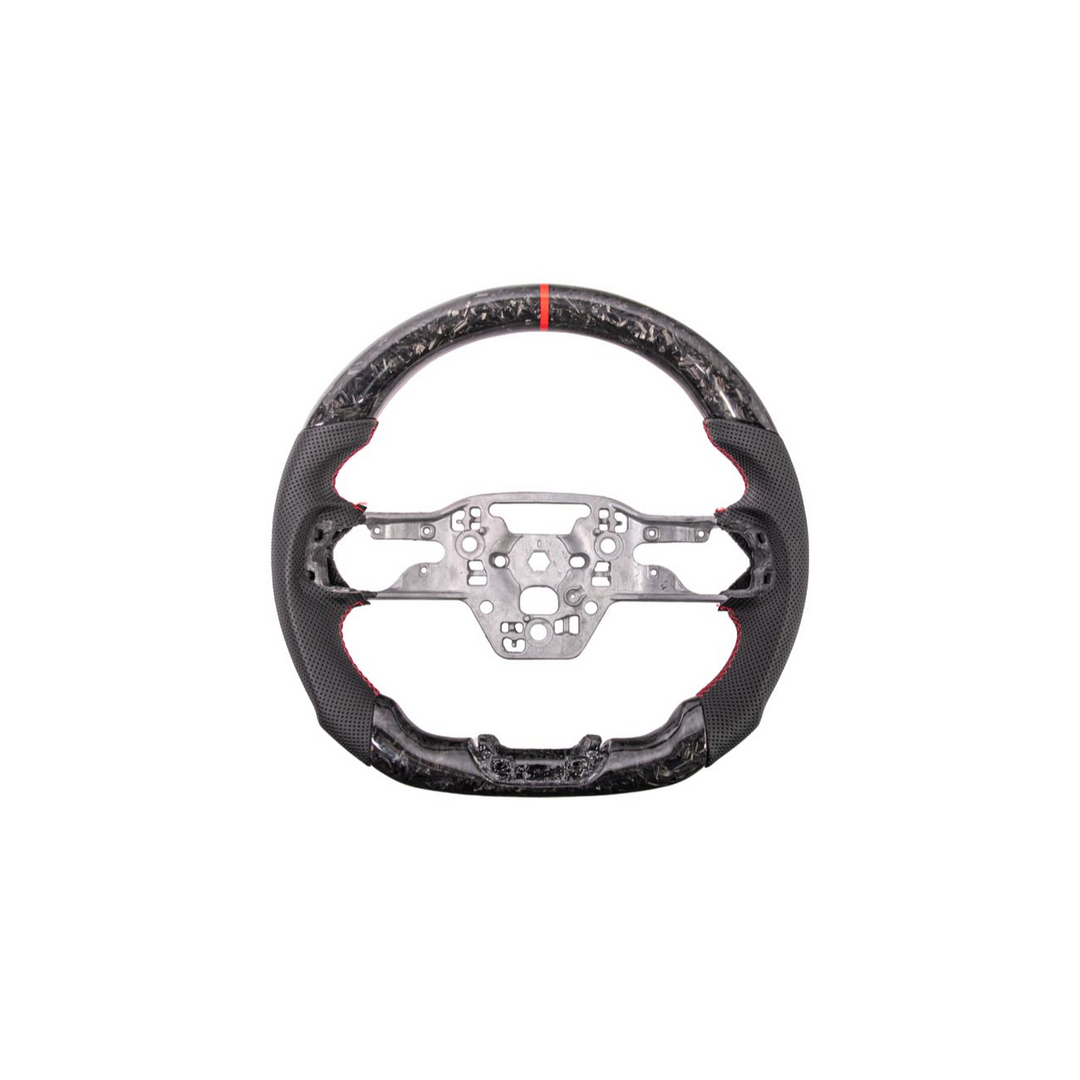 2024-Up Ford Mustang Forged CARBON FIBER Perforated Leather Red Stripe Steering Wheel
