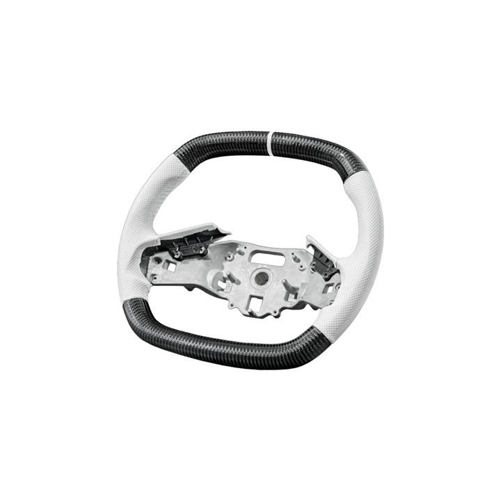 Corvette C8 Carbon Fiber Steering Wheel White Perforated Leather White Stitching White Stripe