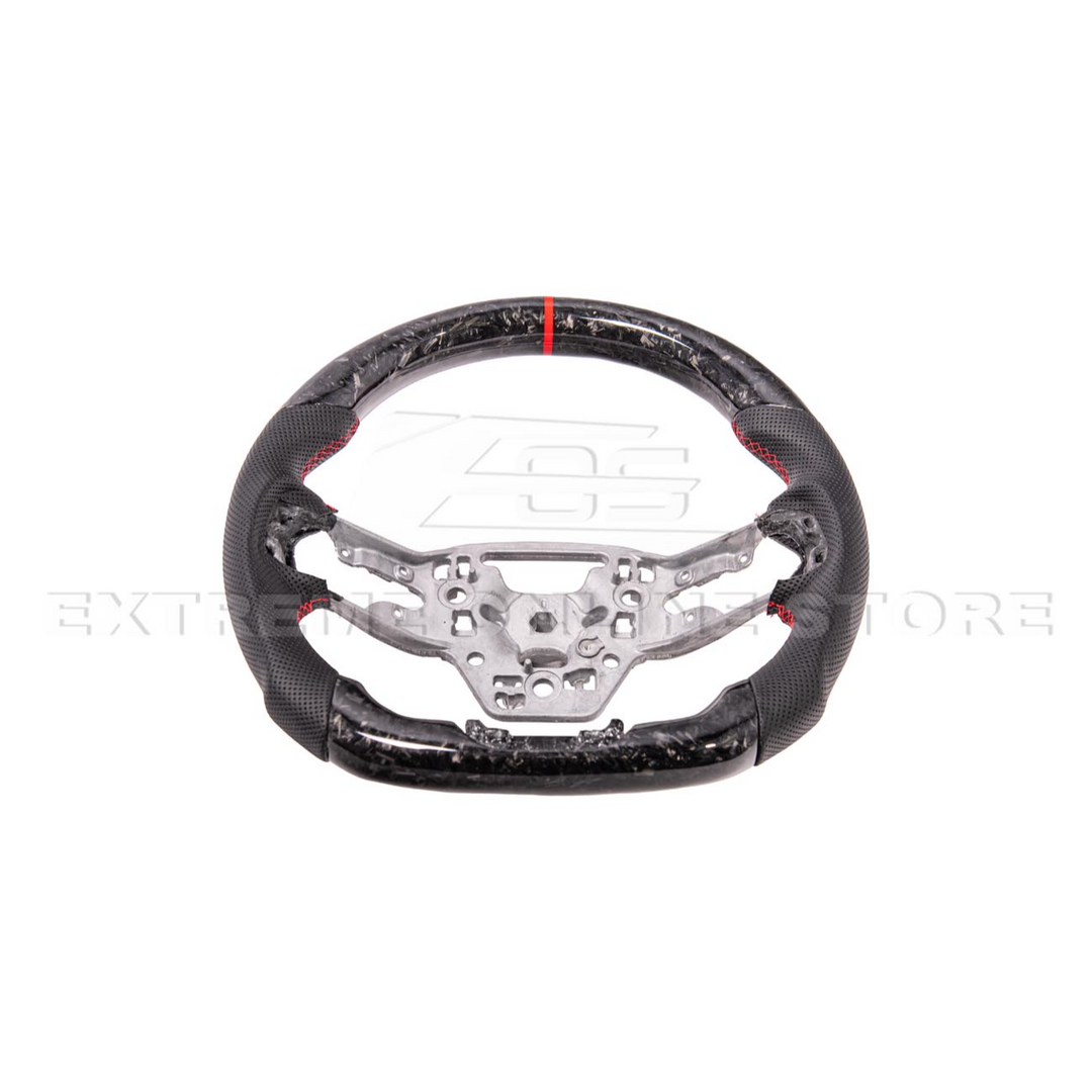 2024-Up Ford Mustang Forged CARBON FIBER Perforated Leather Red Stripe Steering Wheel
