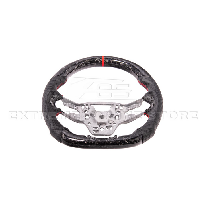2024-Up Ford Mustang Forged CARBON FIBER Perforated Leather Red Stripe Steering Wheel