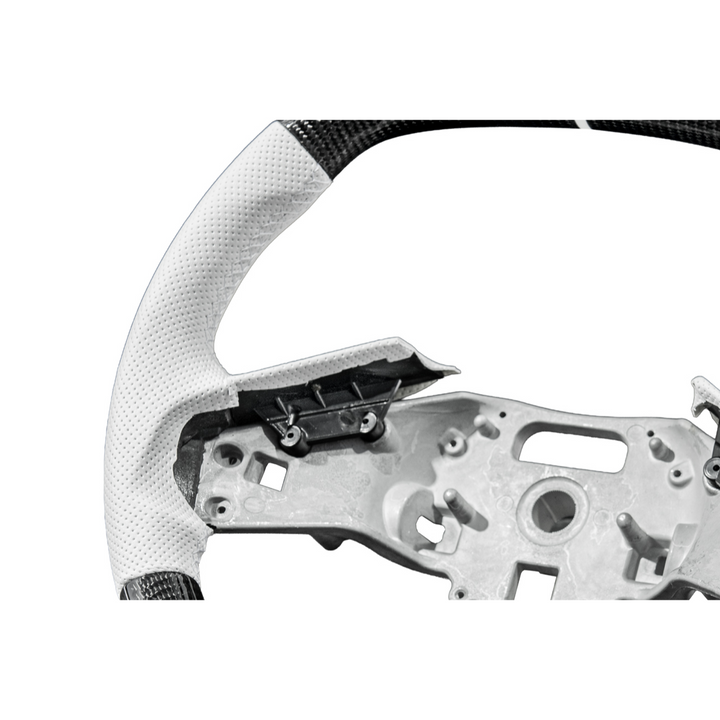 Corvette C8 Carbon Fiber Steering Wheel White Perforated Leather White Stitching White Stripe
