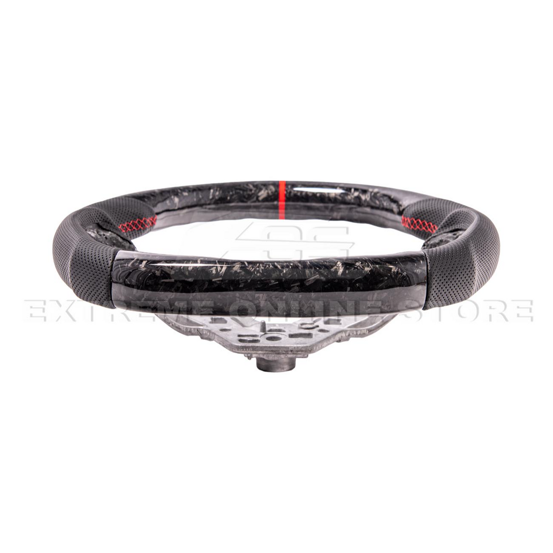 2024-Up Ford Mustang Forged CARBON FIBER Perforated Leather Red Stripe Steering Wheel