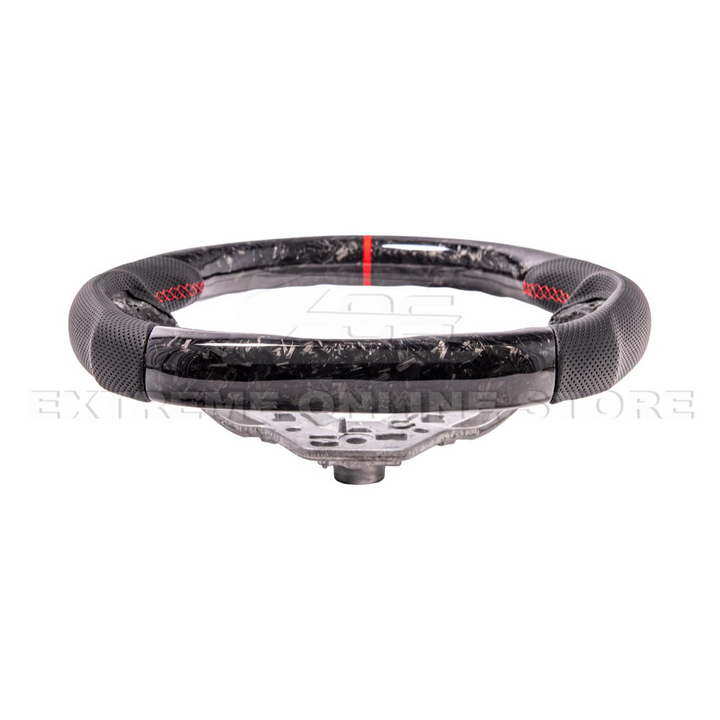 2024-Up Ford Mustang Forged CARBON FIBER Perforated Leather Red Stripe Steering Wheel