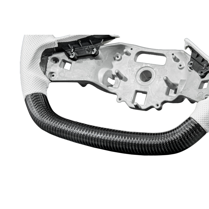 Corvette C8 Carbon Fiber Steering Wheel White Perforated Leather White Stitching White Stripe