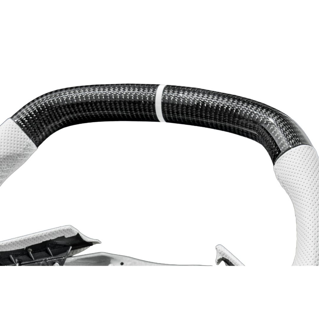 Corvette C8 Carbon Fiber Steering Wheel White Perforated Leather White Stitching White Stripe