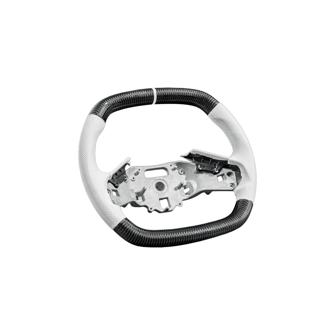 Corvette C8 Carbon Fiber Steering Wheel White Perforated Leather White Stitching White Stripe