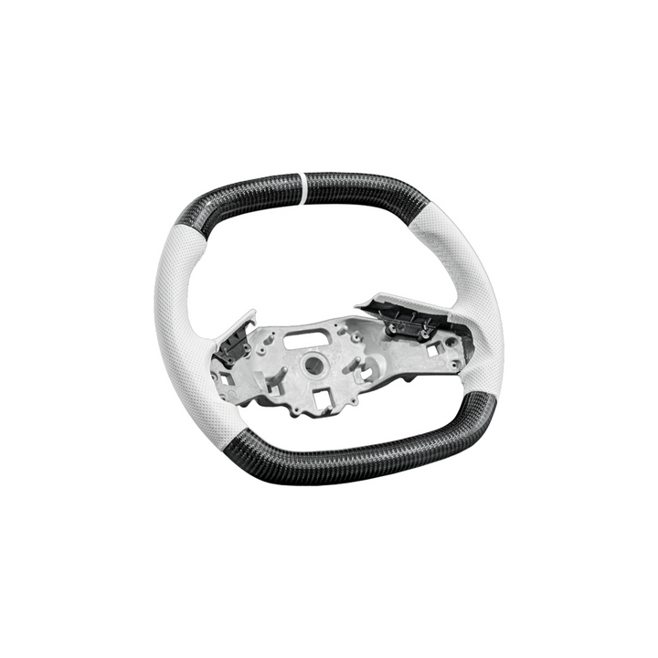 Corvette C8 Carbon Fiber Steering Wheel White Perforated Leather White Stitching White Stripe