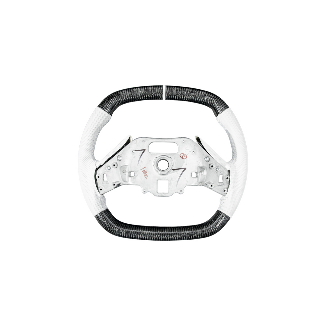 Corvette C8 Carbon Fiber Steering Wheel White Perforated Leather White Stitching White Stripe