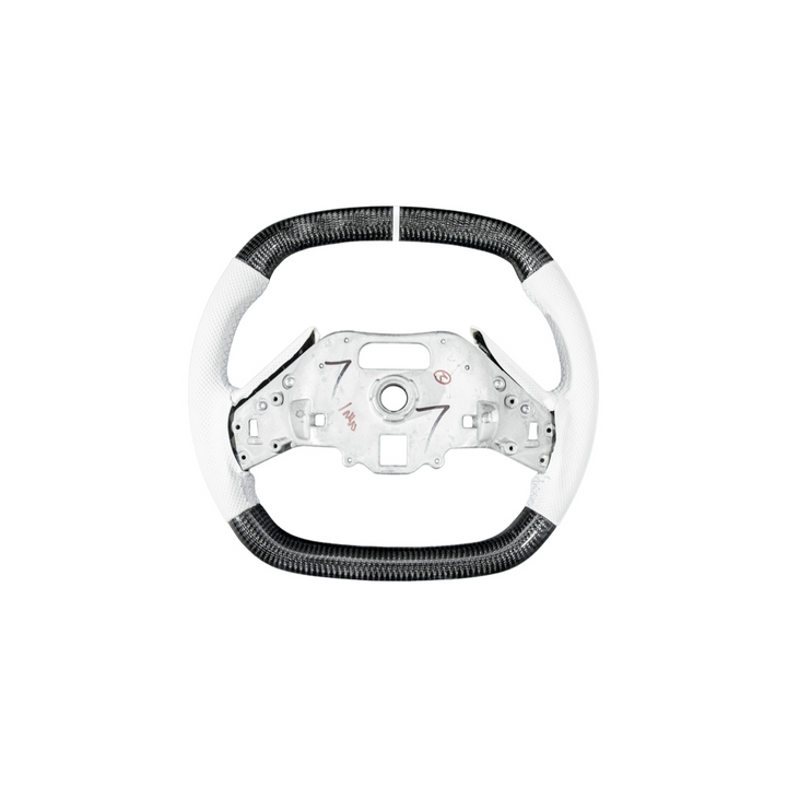 Corvette C8 Carbon Fiber Steering Wheel White Perforated Leather White Stitching White Stripe