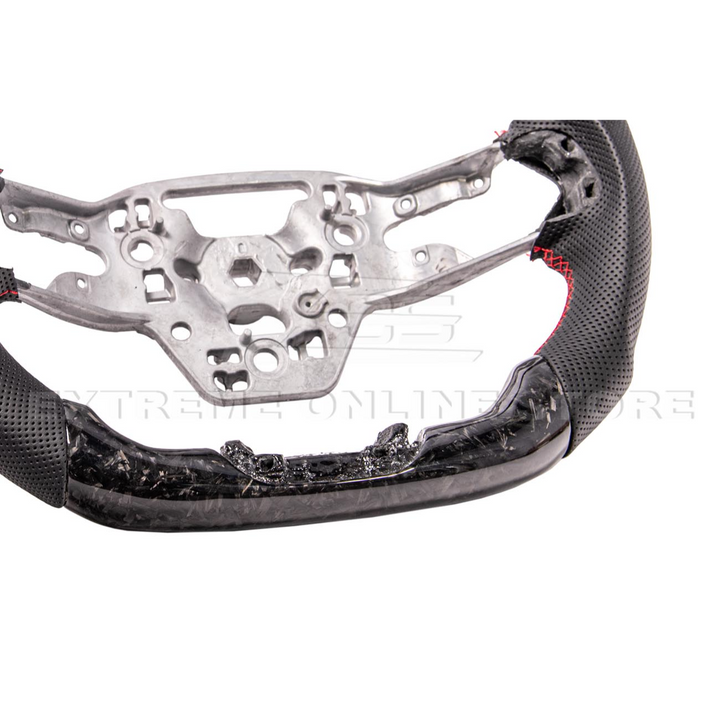 2024-Up Ford Mustang Forged CARBON FIBER Perforated Leather Red Stripe Steering Wheel