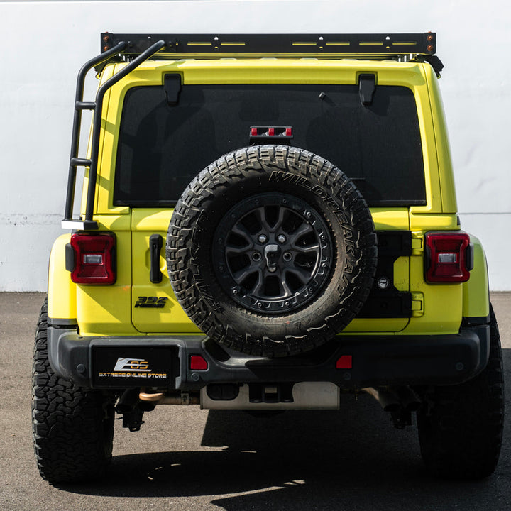 2018-Up Jeep Wrangler | Carbon Steel Black Full-Length Roof Cargo Rack Ladder