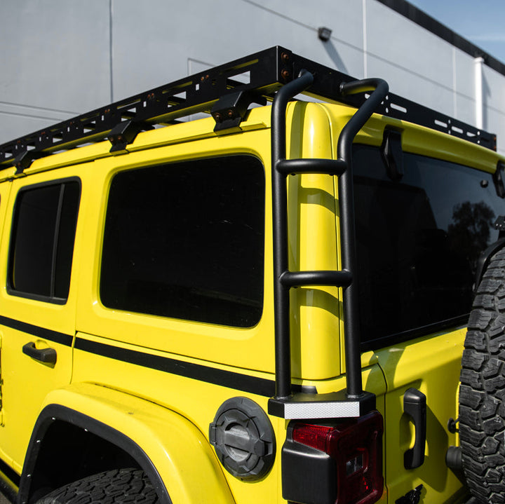 2018-Up Jeep Wrangler | Carbon Steel Black Full-Length Roof Cargo Rack Ladder