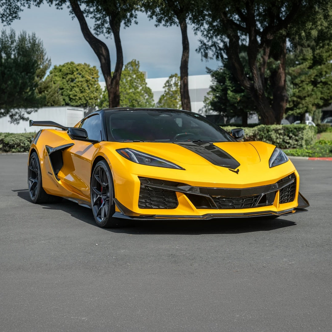 2023-Present Corvette C8 Z06 / E-Ray | Z07 Extended DRY CARBON FIBER Front Lip Splitter &amp; No-Drill Canards