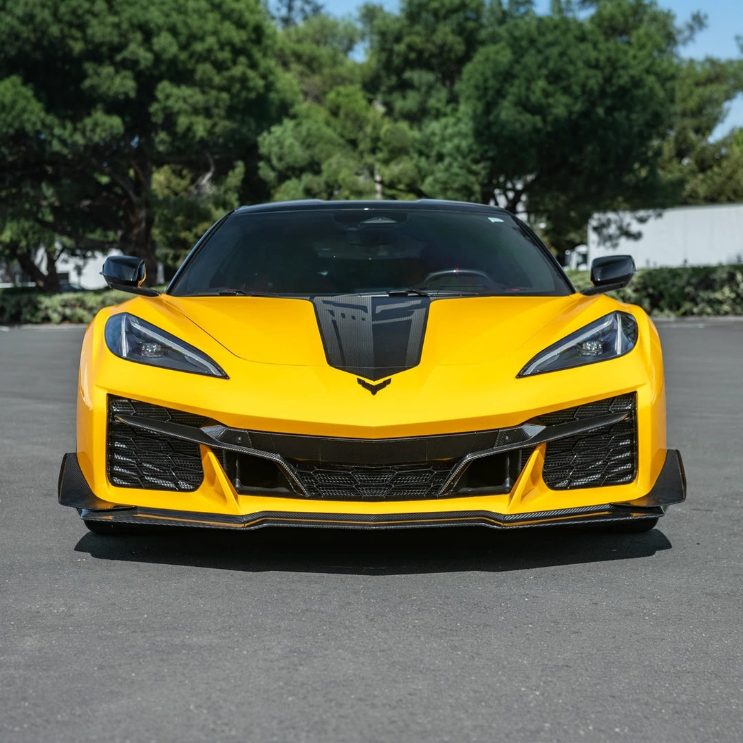 2023-Present Corvette C8 Z06 / E-Ray | Z07 Extended DRY CARBON FIBER Front Lip Splitter &amp; No-Drill Canards