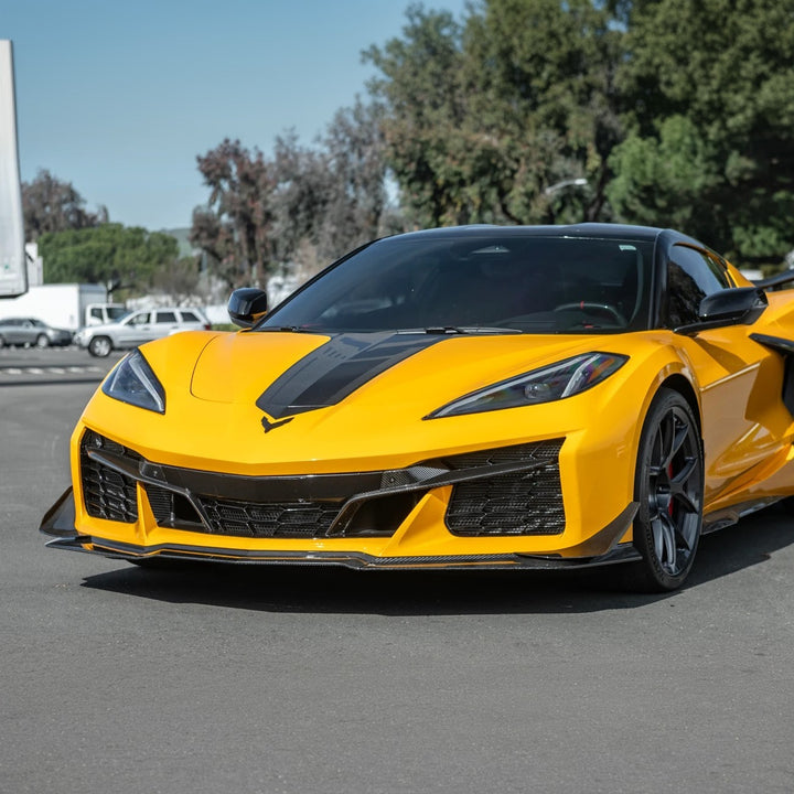 2023-Present Corvette C8 Z06 / E-Ray | Z07 Extended DRY CARBON FIBER Front Lip Splitter &amp; No-Drill Canards