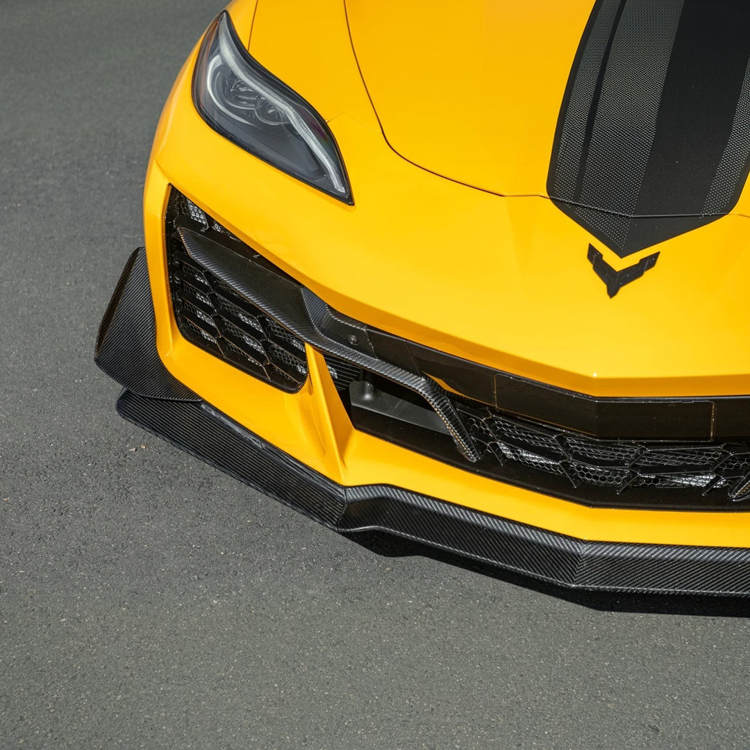 2023-Present Corvette C8 Z06 / E-Ray | Z07 Extended DRY CARBON FIBER Front Lip Splitter &amp; No-Drill Canards