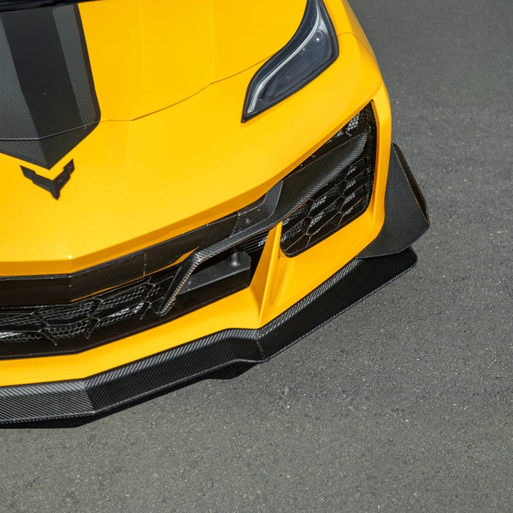 2023-Present Corvette C8 Z06 / E-Ray | Z07 Extended DRY CARBON FIBER Front Lip Splitter &amp; No-Drill Canards
