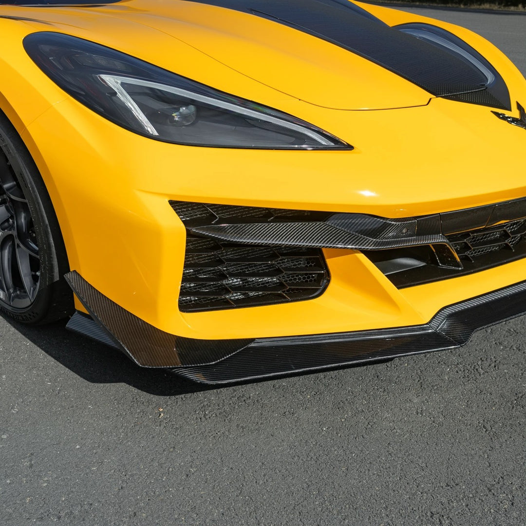 2023-Present Corvette C8 Z06 / E-Ray | Z07 Extended DRY CARBON FIBER Front Lip Splitter &amp; No-Drill Canards