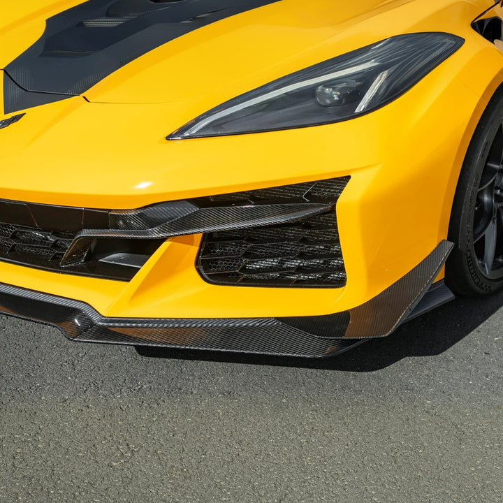 2023-Present Corvette C8 Z06 / E-Ray | Z07 Extended DRY CARBON FIBER Front Lip Splitter &amp; No-Drill Canards
