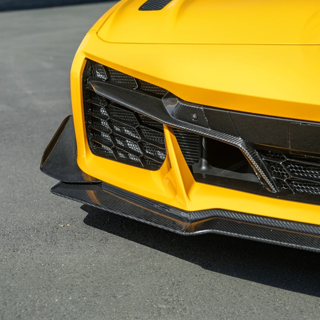 2023-Present Corvette C8 Z06 / E-Ray | Z07 Extended DRY CARBON FIBER Front Lip Splitter &amp; No-Drill Canards