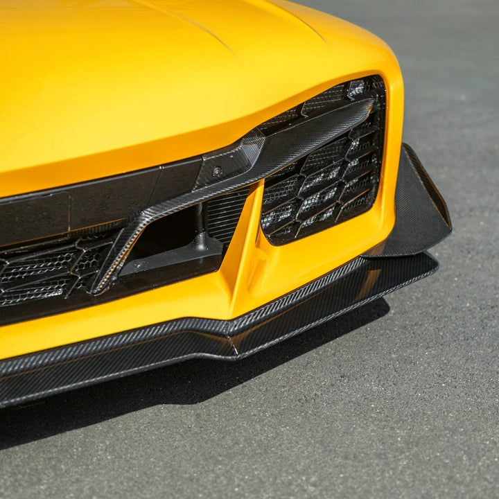 2023-Present Corvette C8 Z06 / E-Ray | Z07 Extended DRY CARBON FIBER Front Lip Splitter &amp; No-Drill Canards
