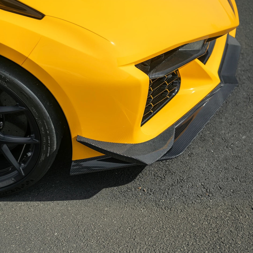 2023-Present Corvette C8 Z06 / E-Ray | Z07 Extended DRY CARBON FIBER Front Lip Splitter &amp; No-Drill Canards