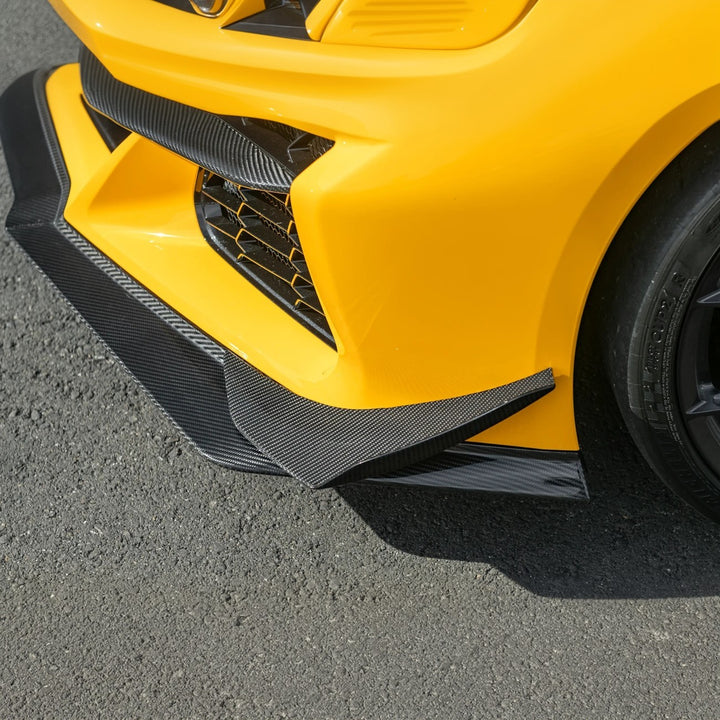 2023-Present Corvette C8 Z06 / E-Ray | Z07 Extended DRY CARBON FIBER Front Lip Splitter &amp; No-Drill Canards