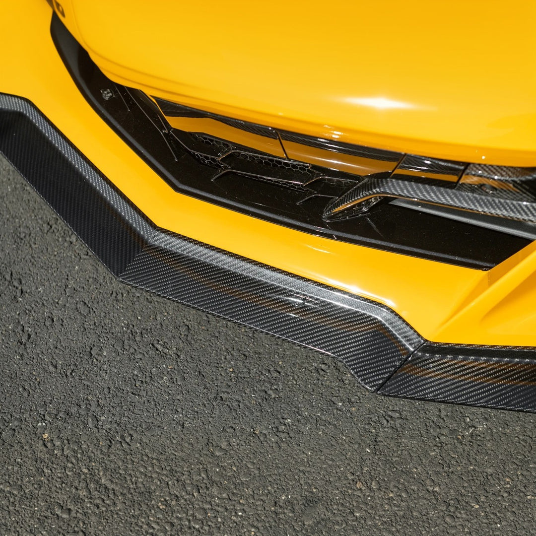 2023-Present Corvette C8 Z06 / E-Ray | Z07 Extended DRY CARBON FIBER Front Lip Splitter &amp; No-Drill Canards