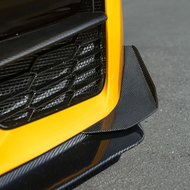 2023-Present Corvette C8 Z06 / E-Ray | Z07 Extended DRY CARBON FIBER Front Lip Splitter &amp; No-Drill Canards