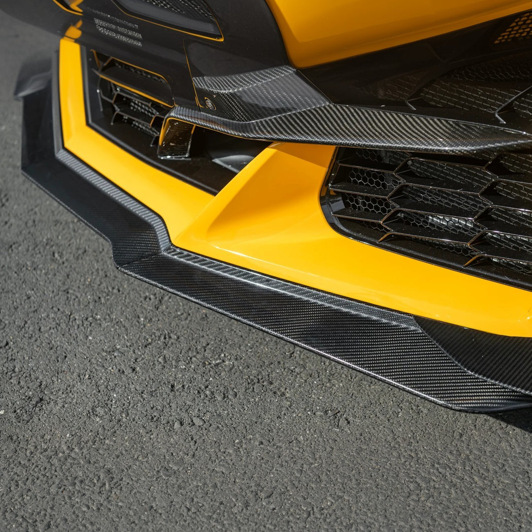 2023-Present Corvette C8 Z06 / E-Ray | Z07 Extended DRY CARBON FIBER Front Lip Splitter &amp; No-Drill Canards