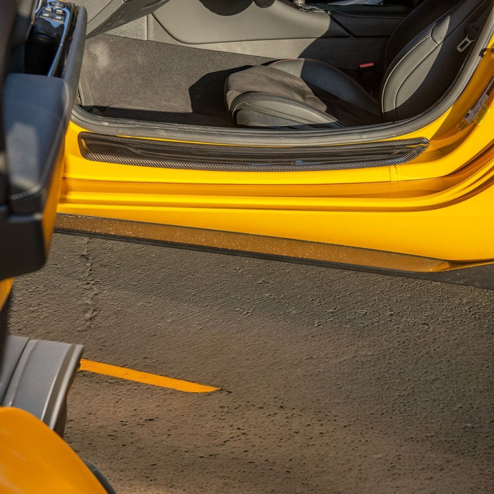 2020-Up Toyota GR Supra Carbon Fiber JDM Factory Style Side Door Sill Plate Cover Pair DSP-562-BKCF