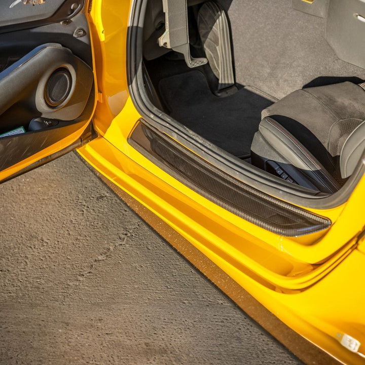 2020-Up Toyota GR Supra Carbon Fiber JDM Factory Style Side Door Sill Plate Cover Pair DSP-562-BKCF