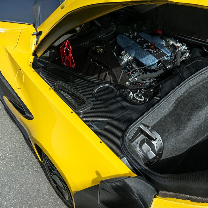 Corvette C8 Carbon Fiber 3-Piece Rear Engine Bay Cover Overlay Panel Set Carbon Fiber EC-1513-BKCF
