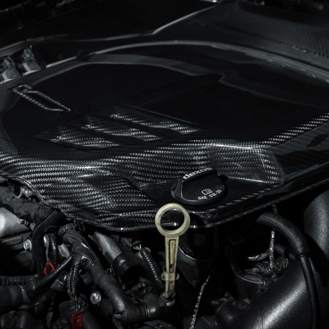 2022-Up Cadillac CT5-V Blackwing Dry Carbon Fiber Front Bumper Engine Cover EC-1522-BKCF
