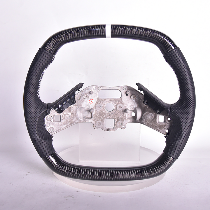 Corvette C8 Carbon Fiber Steering Wheel Black Perforated Leather White Stitching White Stripe