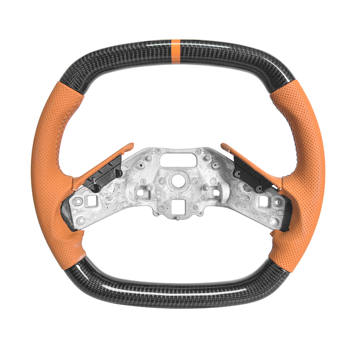 Corvette C8 Carbon Fiber Steering Wheel Orange Perforated Leather Orange Stitching Orange Stripe