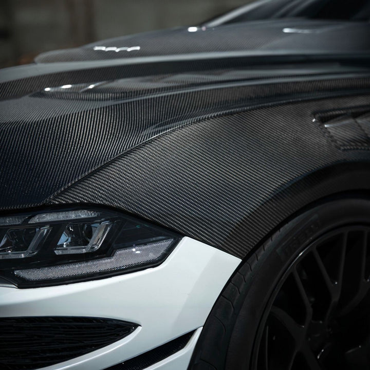 2018-2023 Ford Mustang Dry Carbon Fiber GT500 Style Side Vented Fender Pair Carbon Fiber FENDER-1379-BKCF