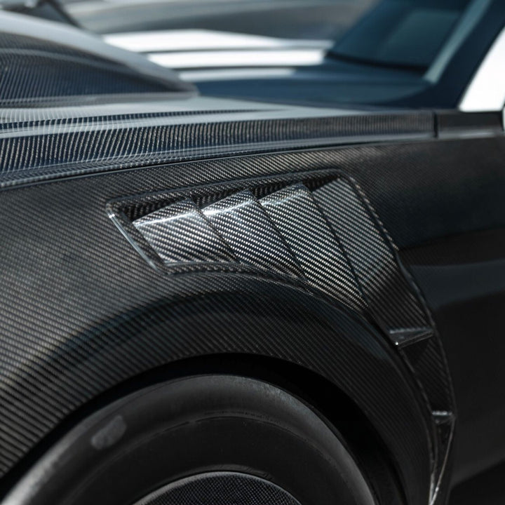 2018-2023 Ford Mustang Dry Carbon Fiber GT500 Style Side Vented Fender Pair Carbon Fiber FENDER-1379-BKCF