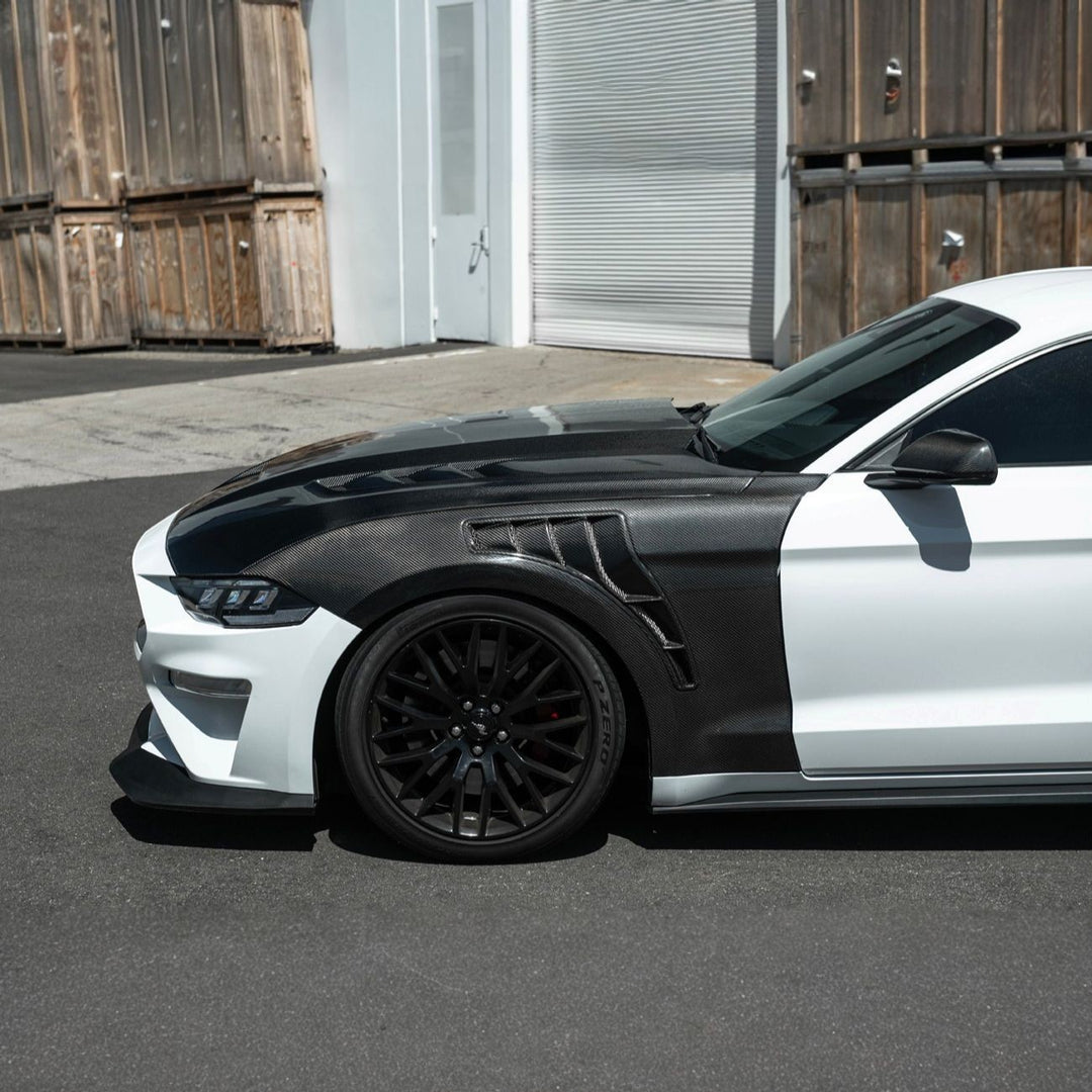 2018-2023 Ford Mustang Dry Carbon Fiber GT500 Style Side Vented Fender Pair Carbon Fiber FENDER-1379-BKCF