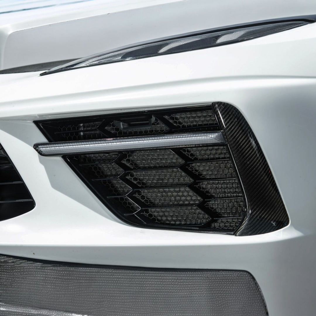 Corvette C8 Front Bumper Lower Air Inlet Mesh Grille Guards Painted Glossy Black GRILL-1410-ALU