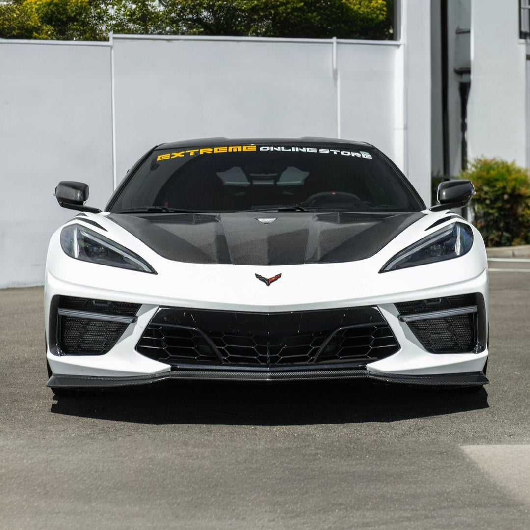 Corvette C8 Front Bumper Lower Air Inlet Mesh Grille Guards Painted Glossy Black GRILL-1410-ALU