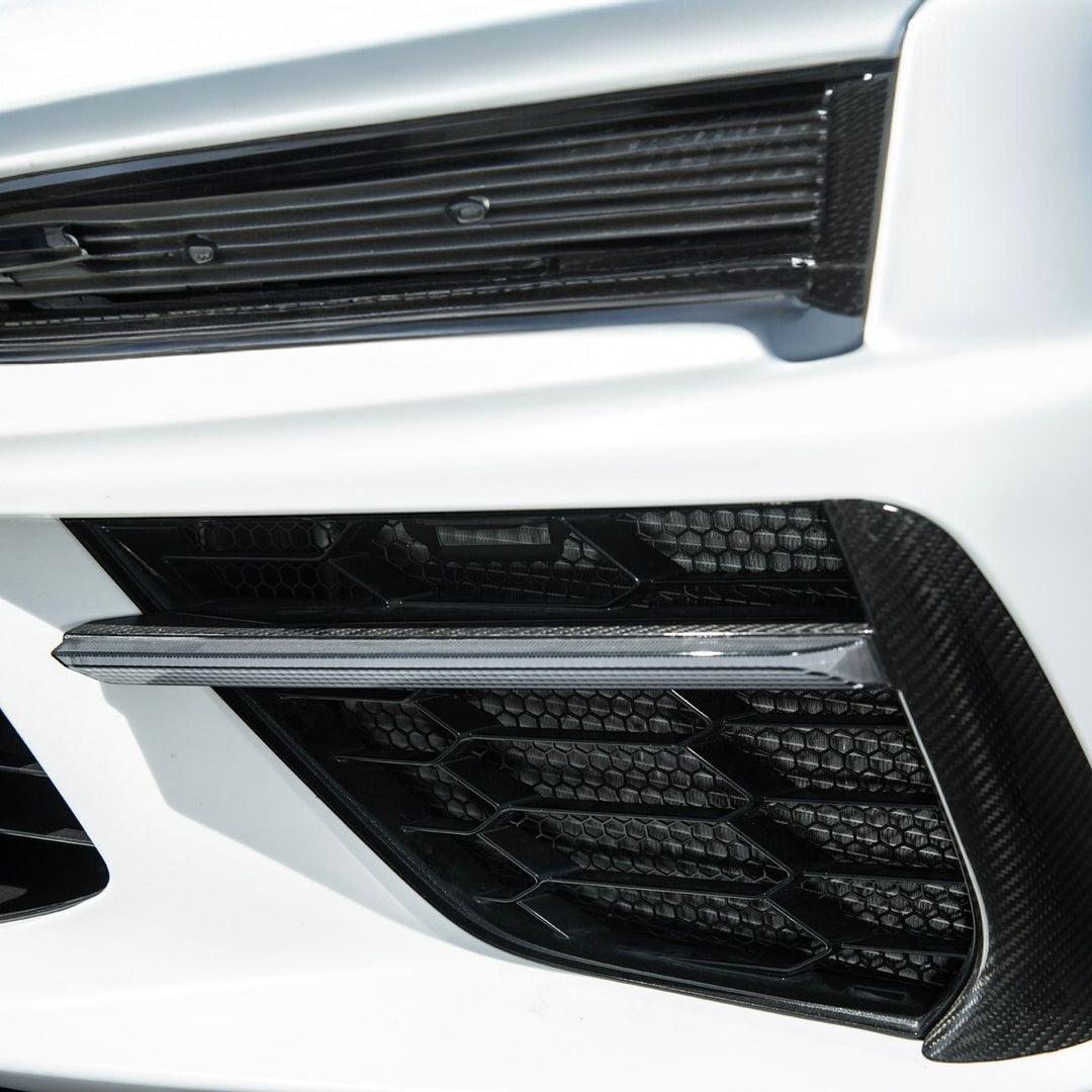 Corvette C8 Front Bumper Lower Air Inlet Mesh Grille Guards Painted Glossy Black GRILL-1410-ALU