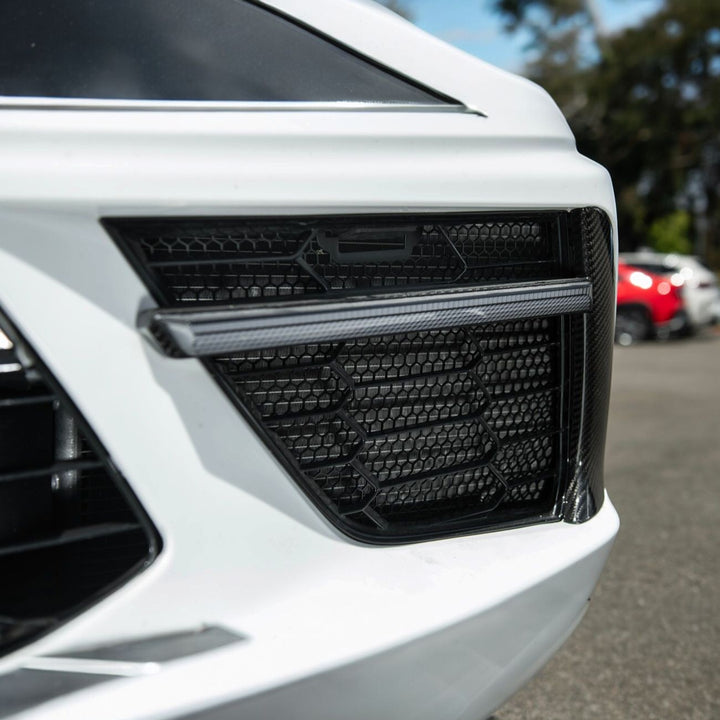 Corvette C8 Front Bumper Lower Air Inlet Mesh Grille Guards Painted Glossy Black GRILL-1410-ALU