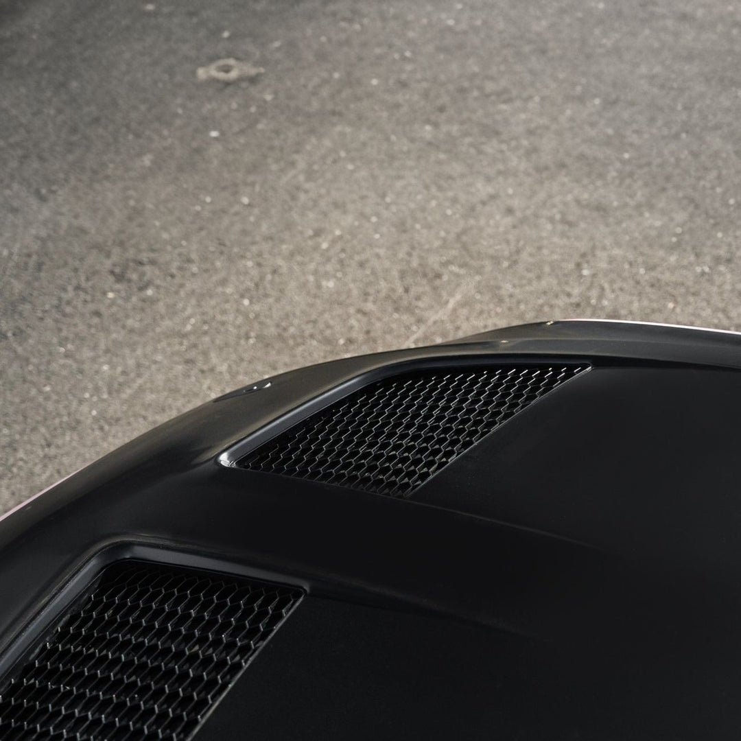 2018-2023 Ford Mustang S650 GTD Style Hood Heat Extractor Vented Cover Primed Black HOOD-1181-ALUMINUM